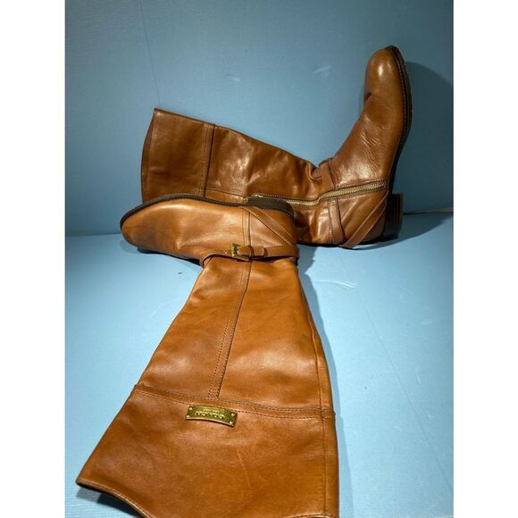 Coach Women's Micha Wide Calf Tall Leather Riding Boots Cinnamon Size 5.5 - Picture 2 of 7